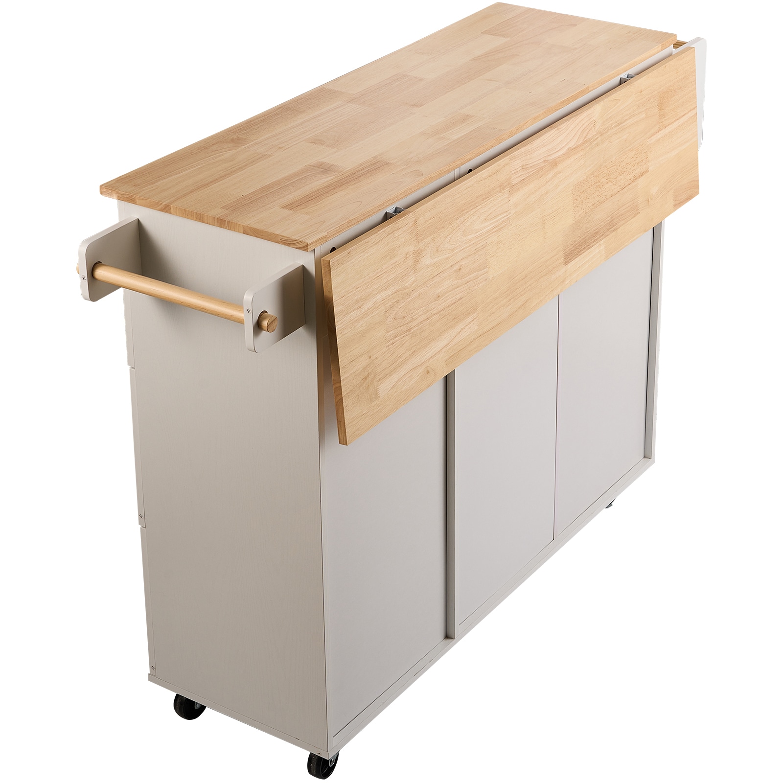 Kitchen Island With Solid Wood Top And Storage Cabinet On Wheels_voghion.com